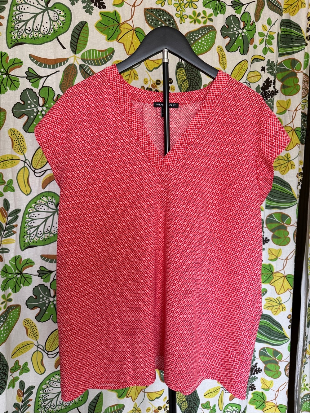 Hilary Radley Red & White Print Blouse XL